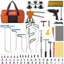 VEVOR Varillas de eliminación de abolladuras sin pintura, 68 piezas de herramientas de reparación de abolladuras sin pintura, 10 varillas de acero inoxidable, kit de reparación de abolladuras de coche, kit extractor de abolladuras de pegamento para eliminación automática de abolladuras, abolladuras menores, abolladuras de puerta