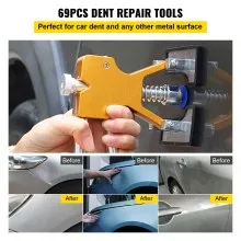 Herramienta de eliminación de abolladuras VEVOR, 69 piezas de herramientas de reparación de abolladuras sin pintura, kit de reparación de abolladuras de coche Golden Lifter, kit extractor de abolladuras con pestañas extractoras de pegamento para eliminación automática de abolladuras, abolladuras menores, abolladuras de puerta y daños por granizo