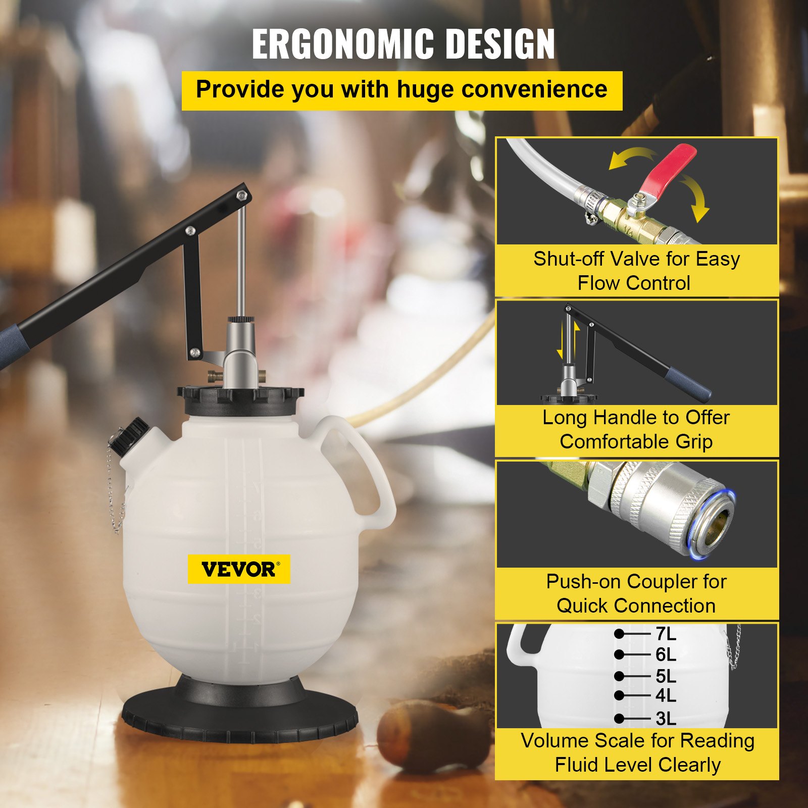 Purgador de presión de líquido de transmisión VEVOR con diseño ergonómico, válvula de cierre, mango largo.
