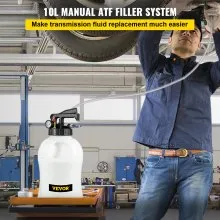 Bomba de líquido de transmisión VEVOR, dispensador de sistema de recarga ATF manual de 2 vías, extractor de aceite y líquido de 10 litros de gran capacidad, juego de herramientas de bomba de líquido de transmisión automática con adaptadores de llenado ATF de 14 piezas