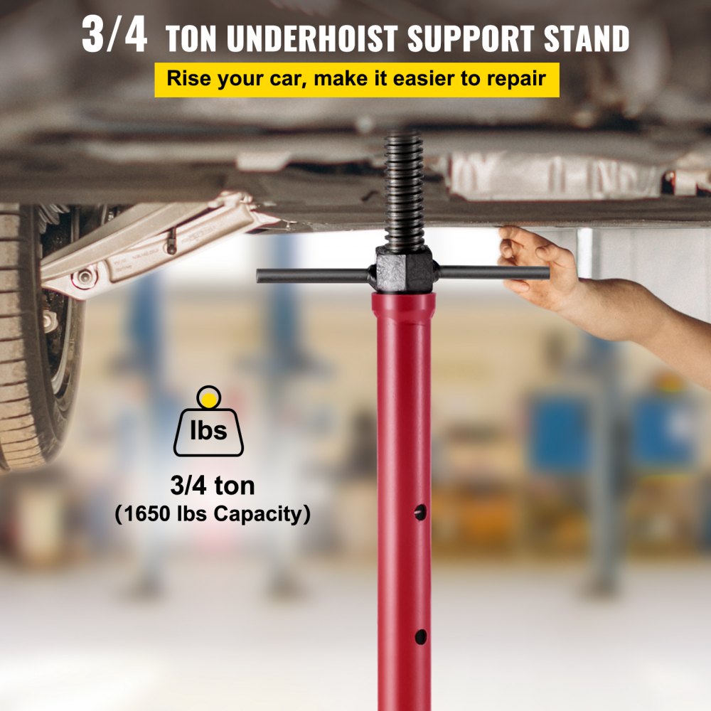 VEVOR Underhoist Stand 3/4 Ton Capacity Pole Jack Heavy Duty Jack Stand Car Support Jack Elevación de 1,1 m a 1,8 m, base triangular, dos ruedas, fácil ajuste, soporte automotriz, rojo