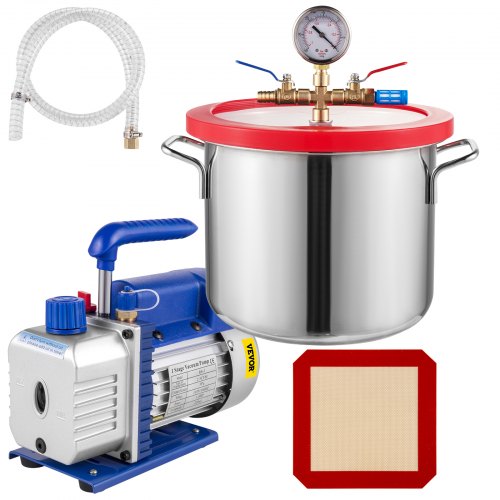 VEVOR Kit de cámara de desgasificación al vacío de 1,5 galones Cámara de desgasificación de acero inoxidable Kit de cámara de vacío de 5,7 L con bomba de vacío de 2,5 CFM - No para estabilización de madera