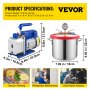 VEVOR Kit de cámara de desgasificación al vacío de 1,5 galones Cámara de desgasificación de acero inoxidable Kit de cámara de vacío de 5,7 L con bomba de vacío de 2,5 CFM - No para estabilización de madera