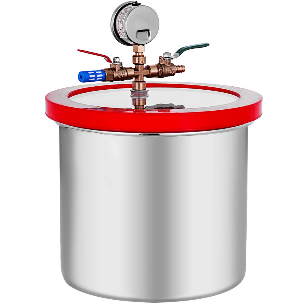 Kit de cámara de vacío VEVOR de acero inoxidable con tapa roja y manómetro.