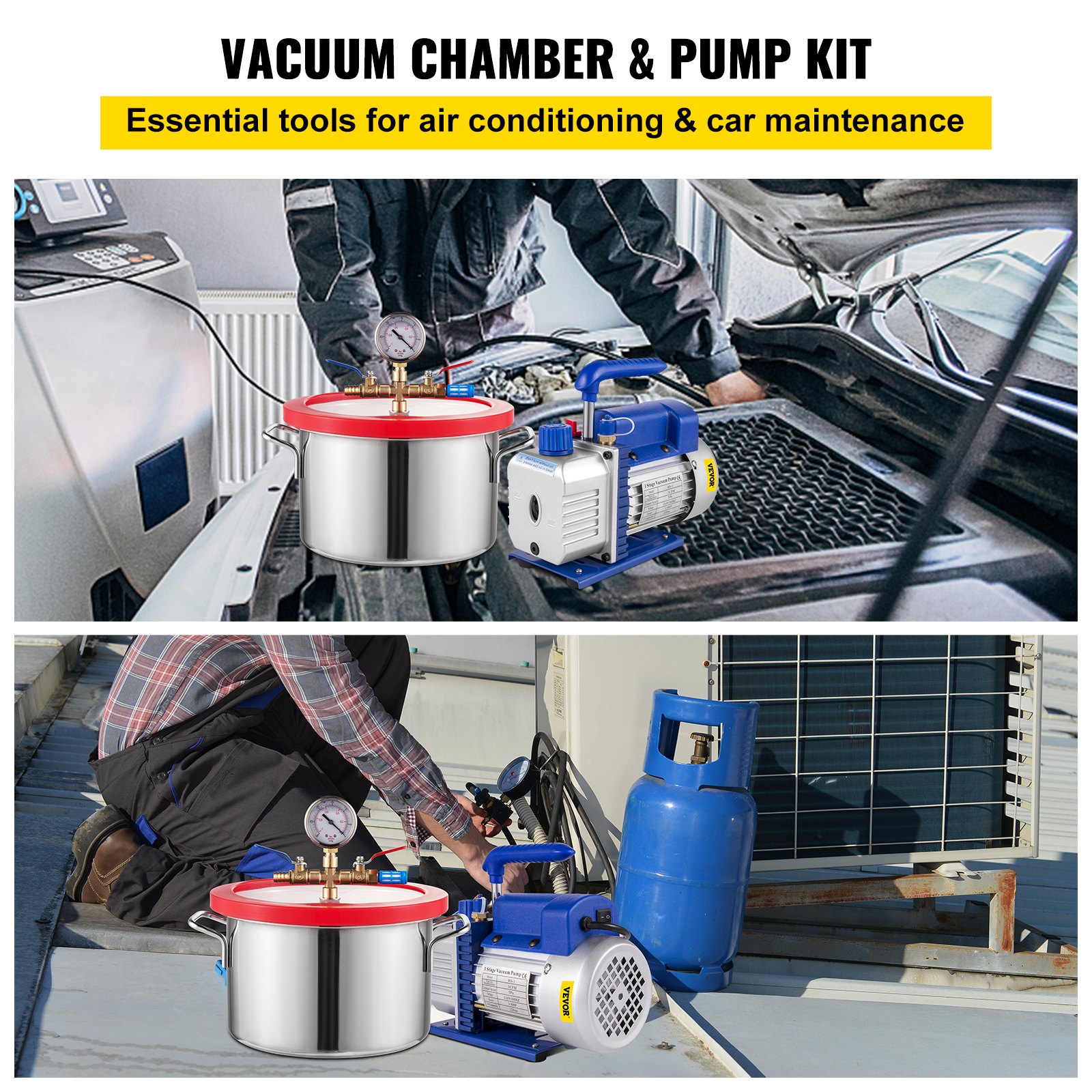 Cámara desgasificadora al vacío VEVOR para aire acondicionado y mantenimiento de automóviles.