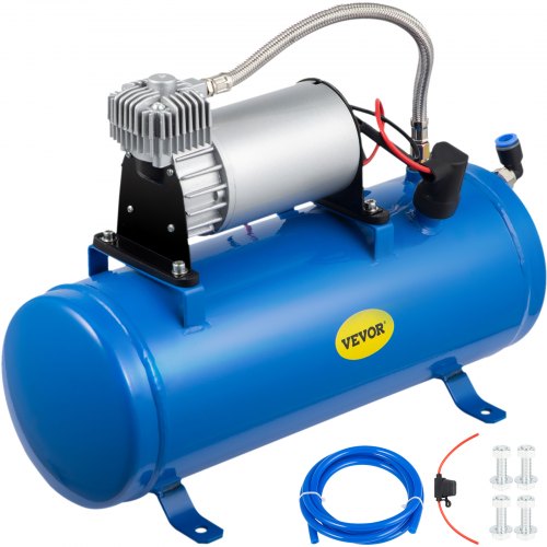 VEVOR Compresor de aire de bocina de tren de 12 V con tanque 150 PSI Compresor de aire para automóvil Inflador de neumáticos portátil con tanque de 6 litros 1.6 galones para llantas de autocaravana de bocinas de tren