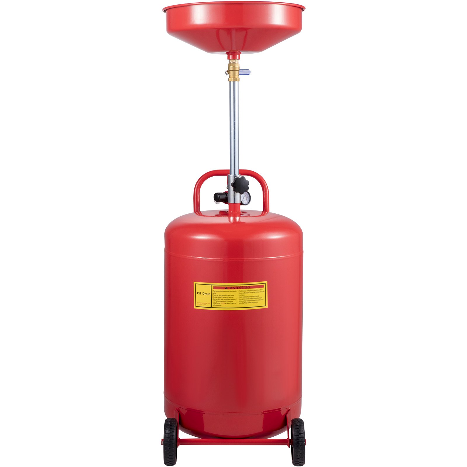 Depósito de drenaje de aceite usado VEVOR rojo con ruedas y embudo ajustable.