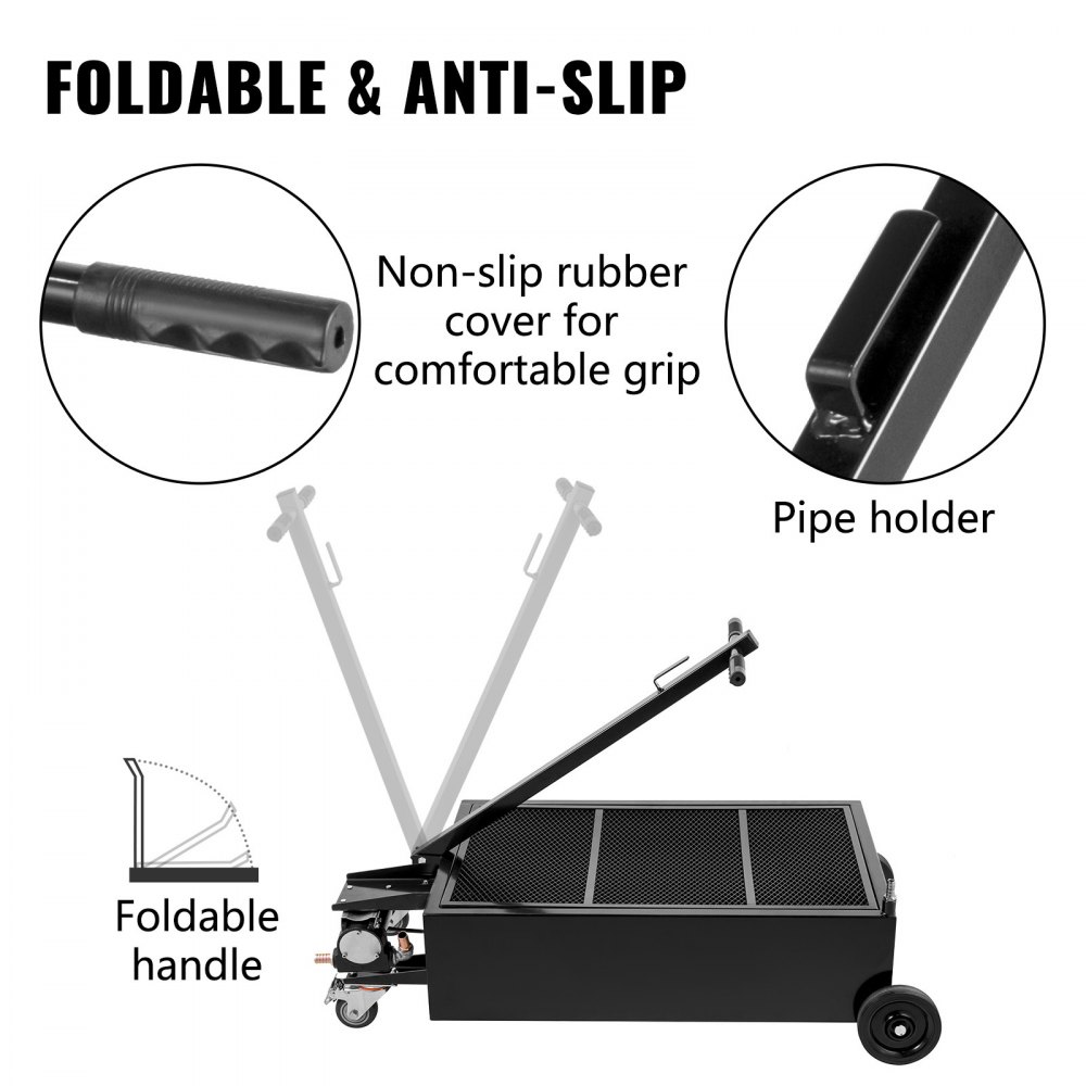 VEVOR Bandeja de drenaje de aceite Tanque de drenaje de aceite de 25 galones, Bandeja de drenaje de aceite de perfil bajo de 95 L, Bandeja de cambio de aceite de gran capacidad, mano plegable, con bom
