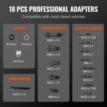 VEVOR Comprobador de compresión de motor diésel, kit de herramientas de prueba de presión de cilindro de 18 piezas, con medidor y adaptadores de 0-1000 psi, cilindros de comprobación de probador de inyector diésel en camiones diésel, tractores, equipos
