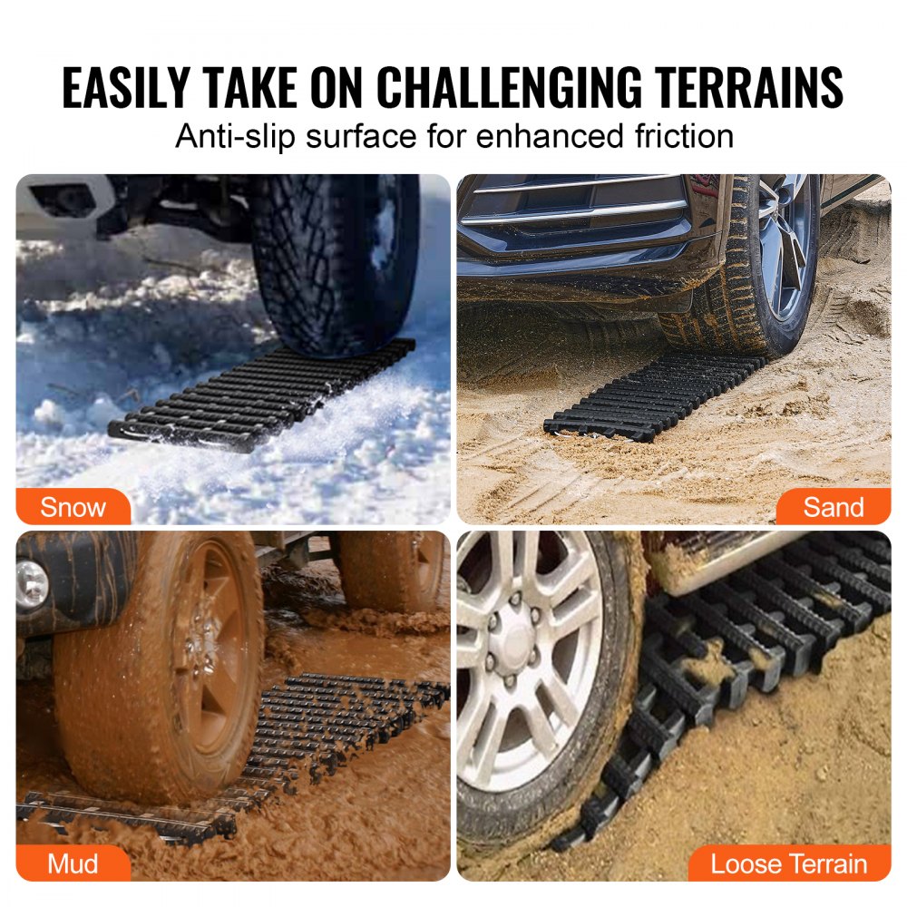 Tablas de tracción VEVOR de 7 toneladas con material TPR, tablas de recuperación para vehículos todoterreno, coches, camionetas, SUV y autocaravanas. Par de alfombrillas de tracción para neumáticos en nieve, arena, barro y terrenos sueltos. Bolsas de almacenamiento, cortas, negras.