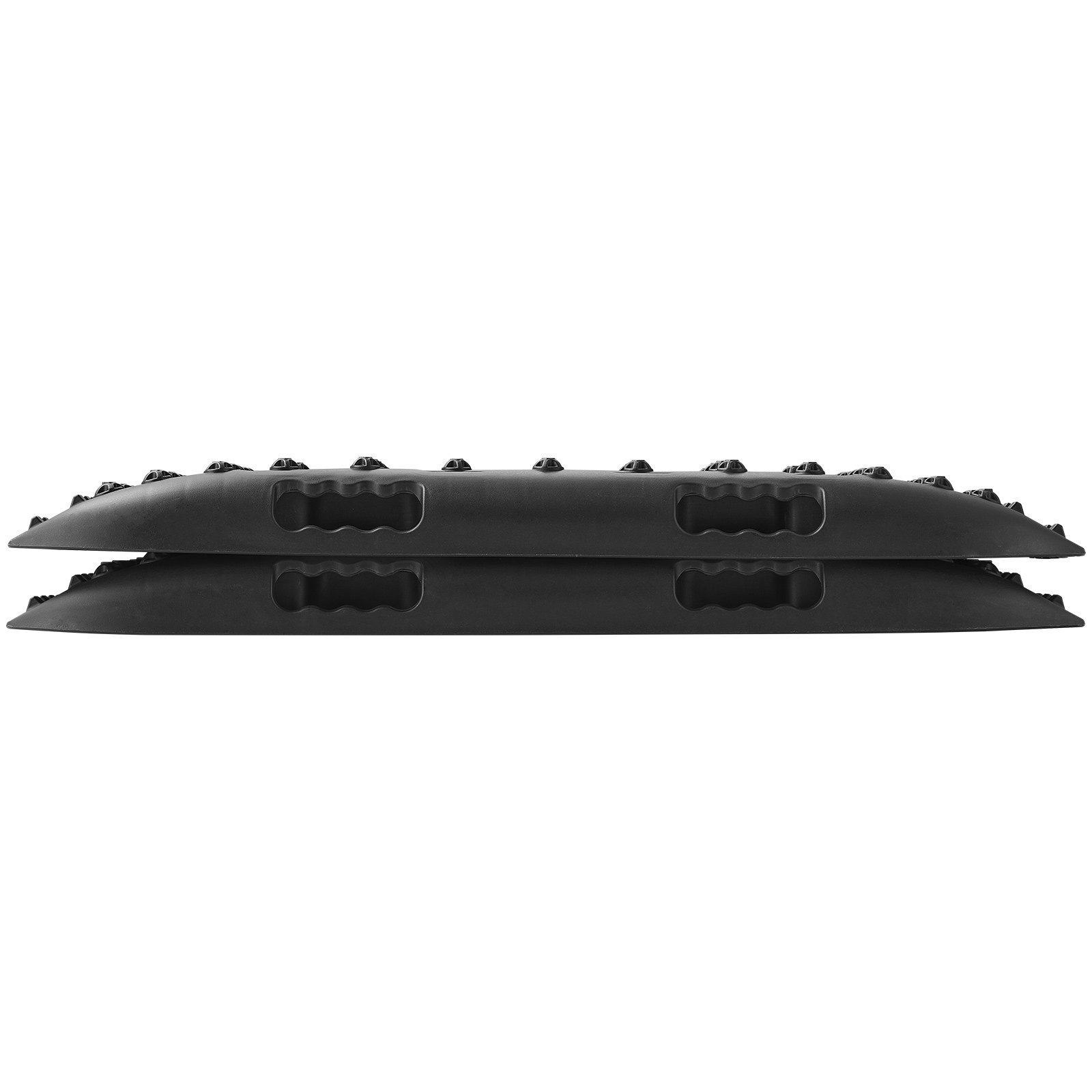 Tablas de tracción VEVOR, negras, apiladas, vista lateral que muestra la parte superior texturizada y los extremos cónicos.