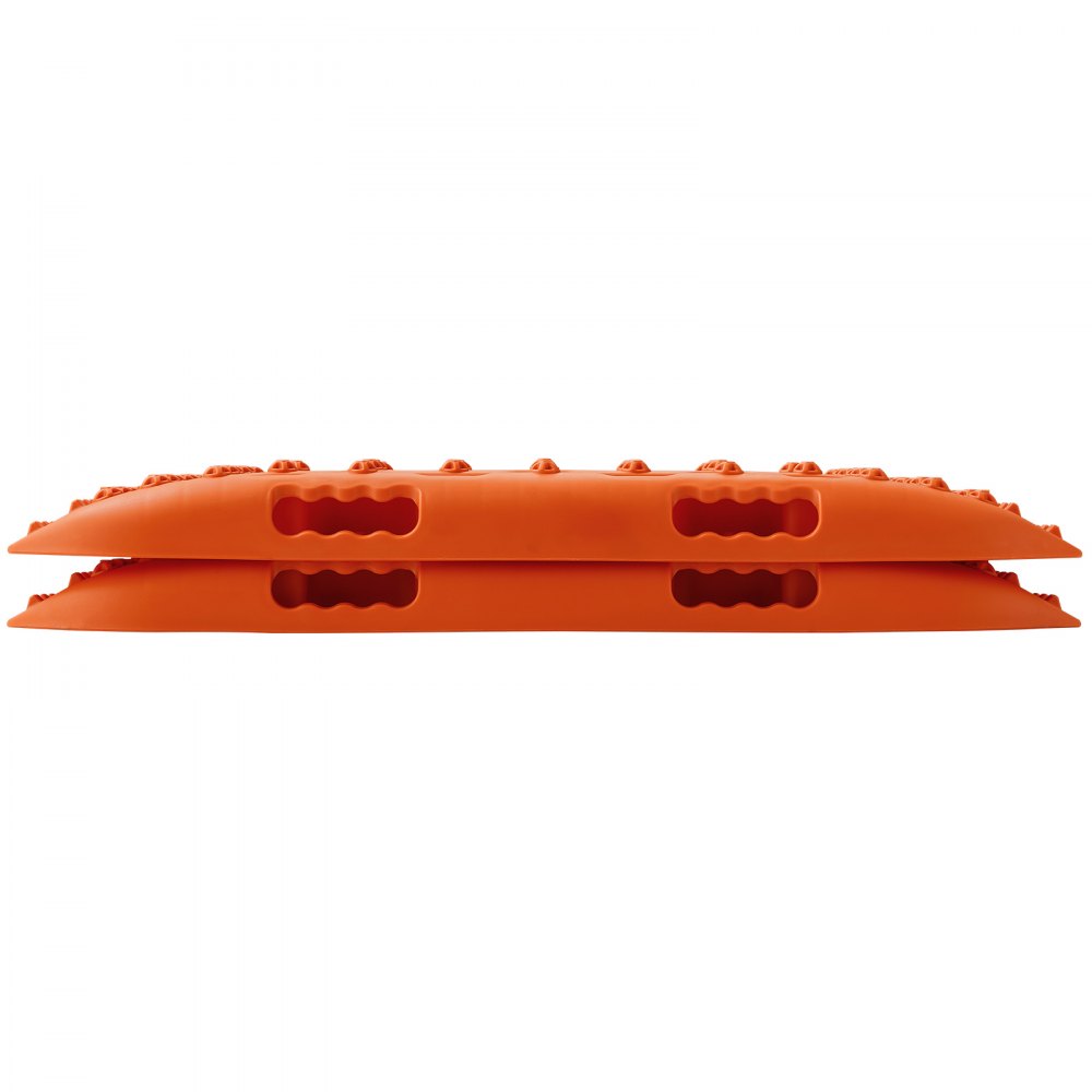 Tablas de tracción VEVOR naranjas apiladas, vista lateral con orificios de agarre y superficie rugosa.