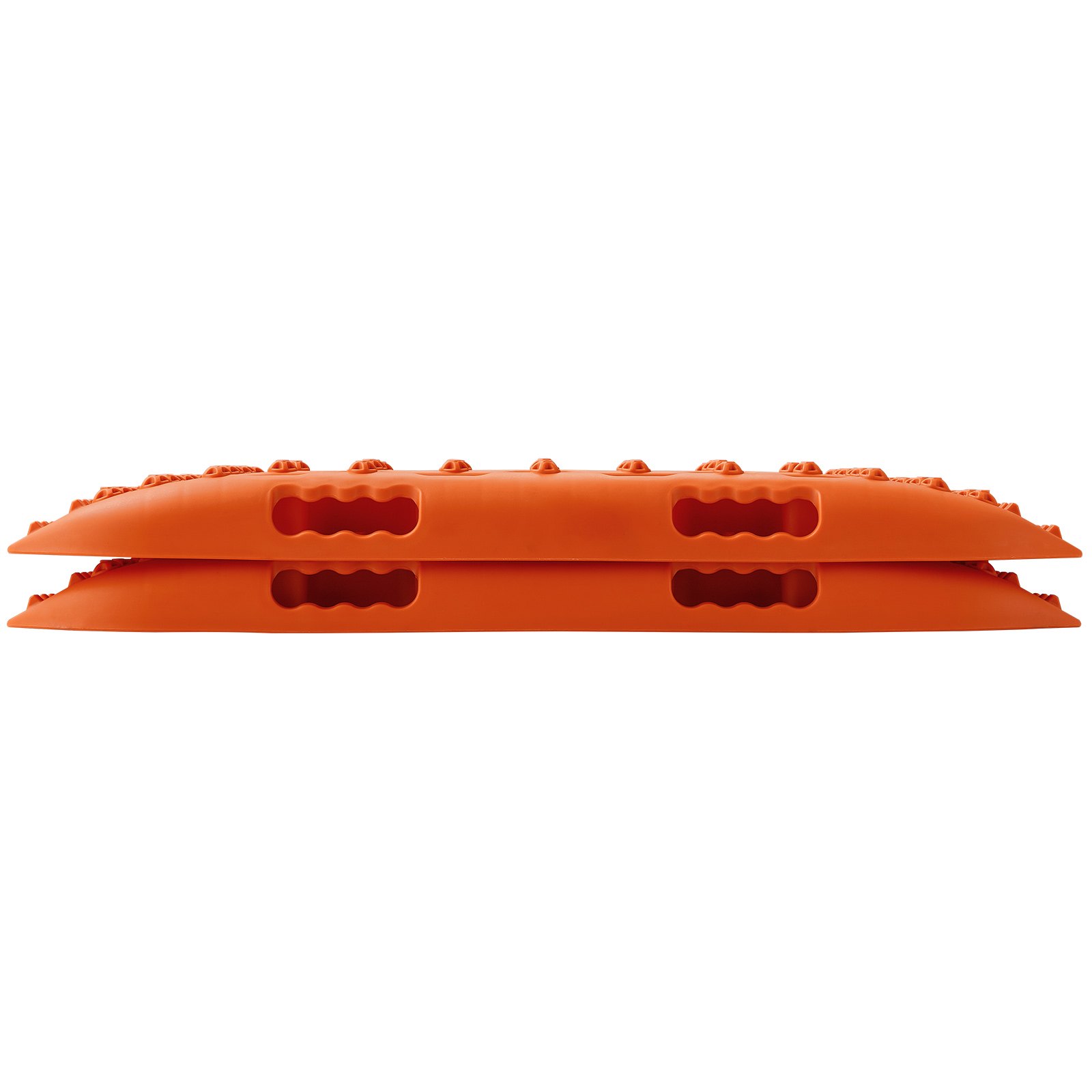 Tablas de tracción VEVOR naranjas apiladas, vista lateral con orificios de agarre y superficie rugosa.