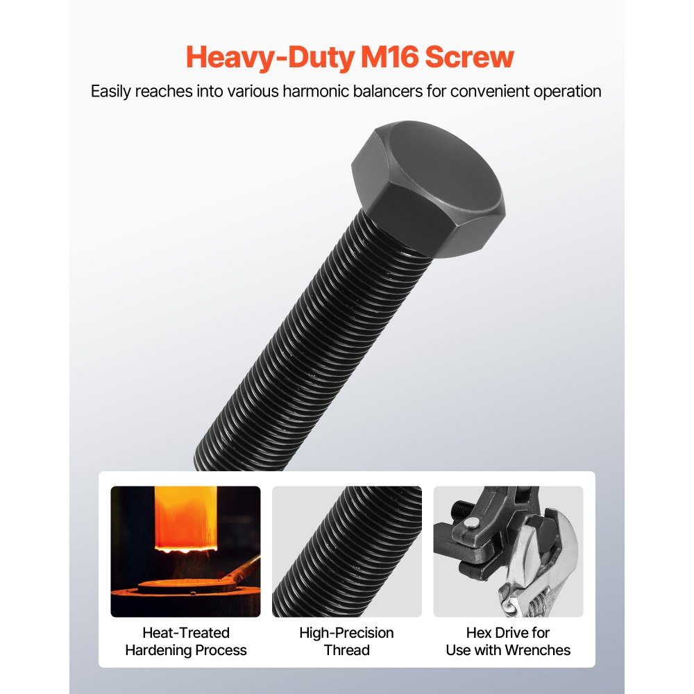 Kit extractor de equilibrador armónico VEVOR, extractor ajustable de 3 mordazas, compatible con la mayoría de los vehículos de modelos recientes. Juego de extractor de polea de 3 mordazas con 4 varillas de fuerza para extraer equilibradores armónicos sin desmontar el radiador.