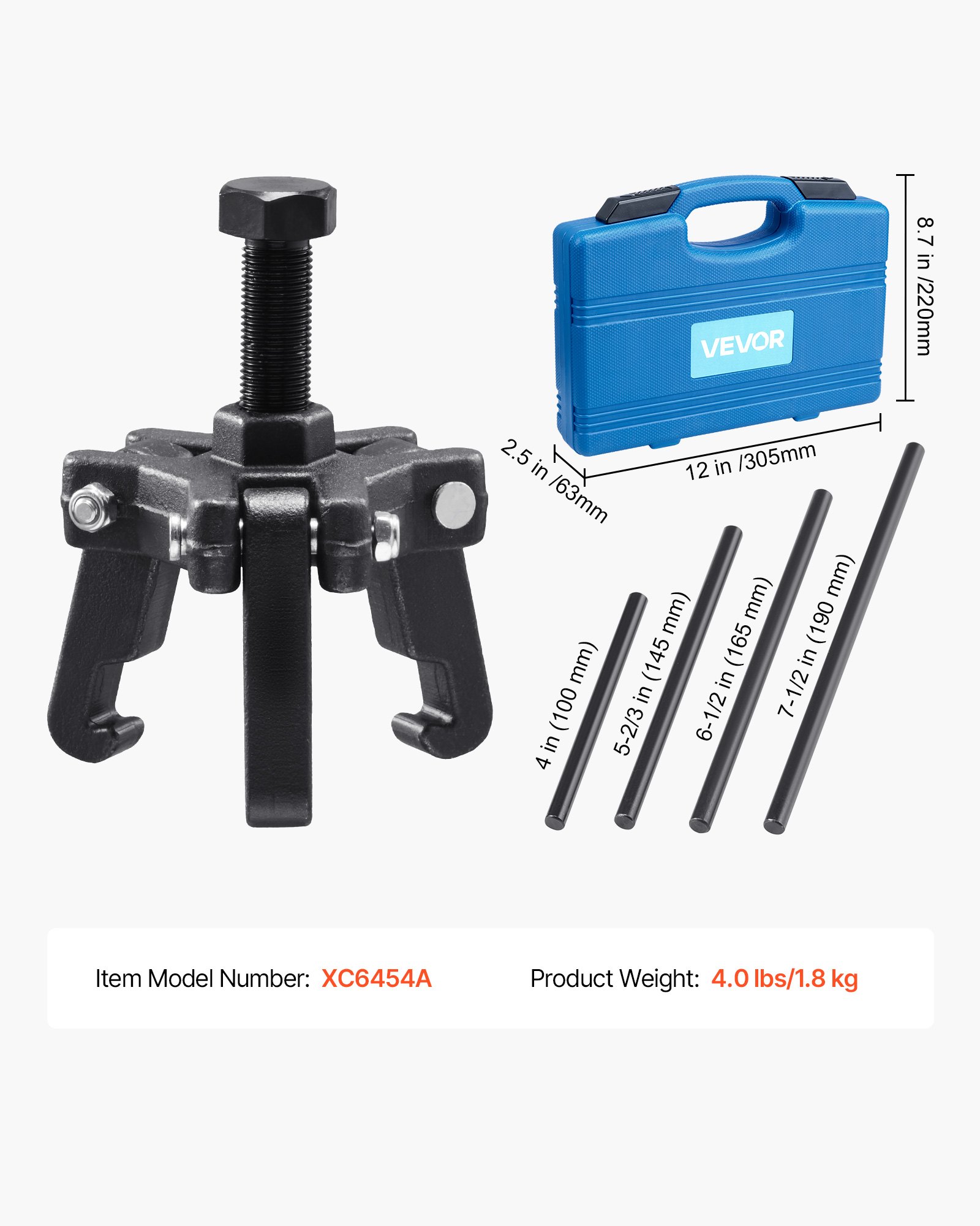 Kit extractor de equilibrador armónico VEVOR, extractor ajustable de 3 mordazas, compatible con la mayoría de los vehículos de modelos recientes. Juego de extractor de polea de 3 mordazas con 4 varillas de fuerza para extraer equilibradores armónicos sin desmontar el radiador.