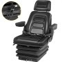 VEVOR Asiento de suspensión universal para tractor, ángulo de respaldo de 35-170°, asiento de aire ajustable de repuesto con cinturón de seguridad e interruptor de seguridad, compatible con carretilla elevadora/furgoneta/cortacésped, vinilo negro