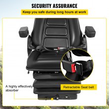 VEVOR Asiento de suspensión universal para tractor, ángulo de respaldo de 35-170°, asiento de aire ajustable de repuesto con cinturón de seguridad e interruptor de seguridad, compatible con carretilla elevadora/furgoneta/cortacésped, vinilo negro