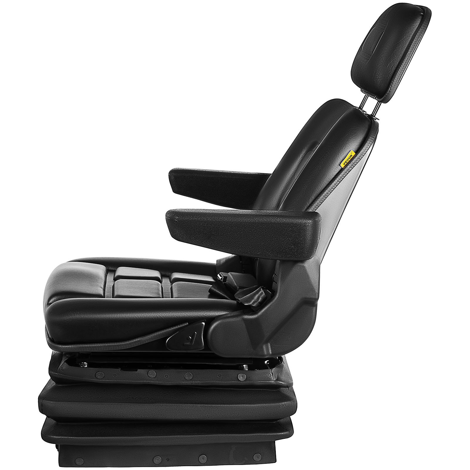 VEVOR Asiento de suspensión universal para tractor, ángulo de respaldo de 35-170°, asiento de aire ajustable de repuesto con cinturón de seguridad e interruptor de seguridad, compatible con carretilla elevadora/furgoneta/cortacésped, vinilo negro