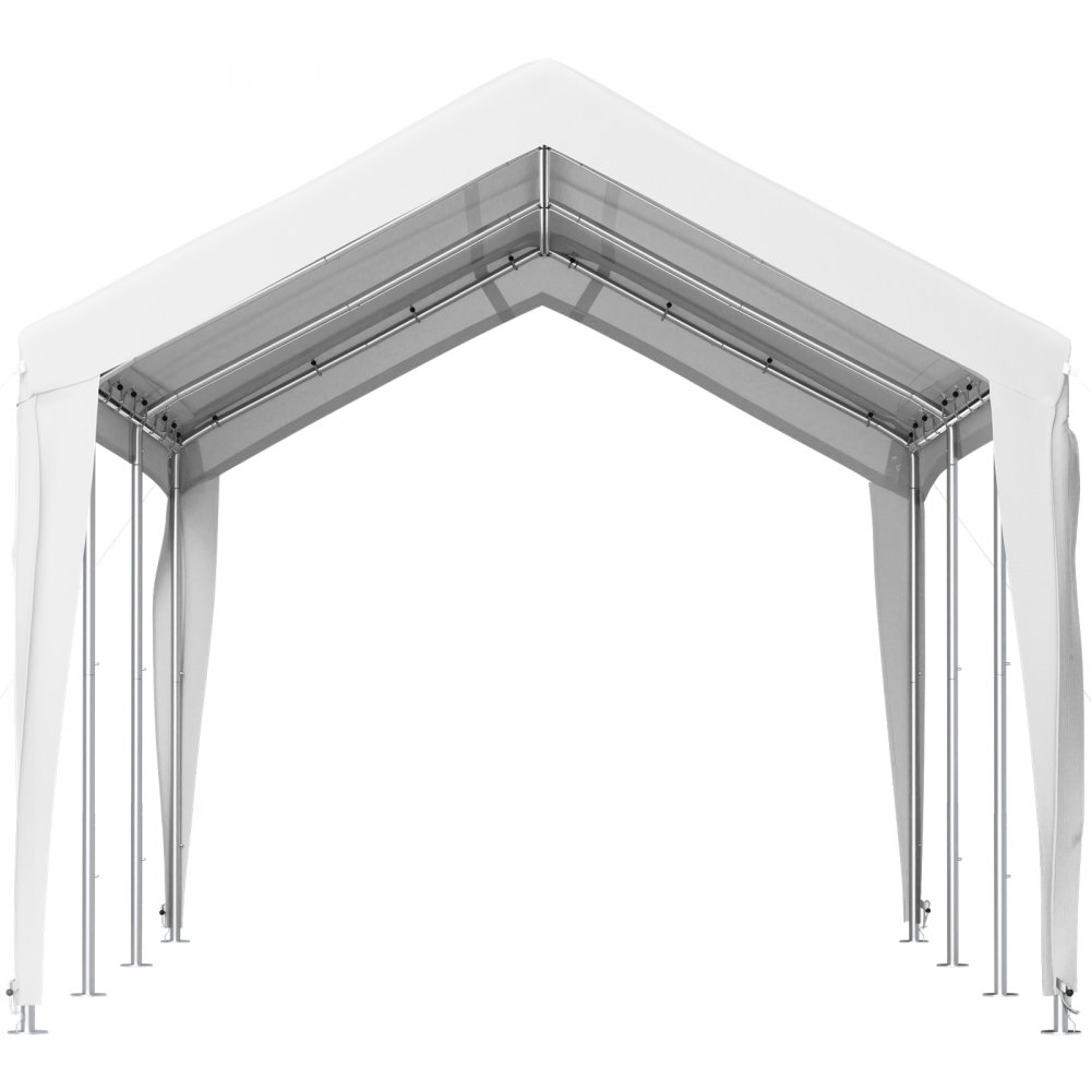 Marquesina para cochera VEVOR con cubierta blanca y estructura de metal que proporciona protección al aire libre.