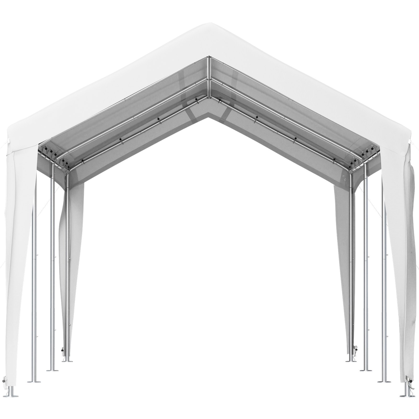 Marquesina para cochera VEVOR con cubierta blanca y estructura de metal que proporciona protección al aire libre.