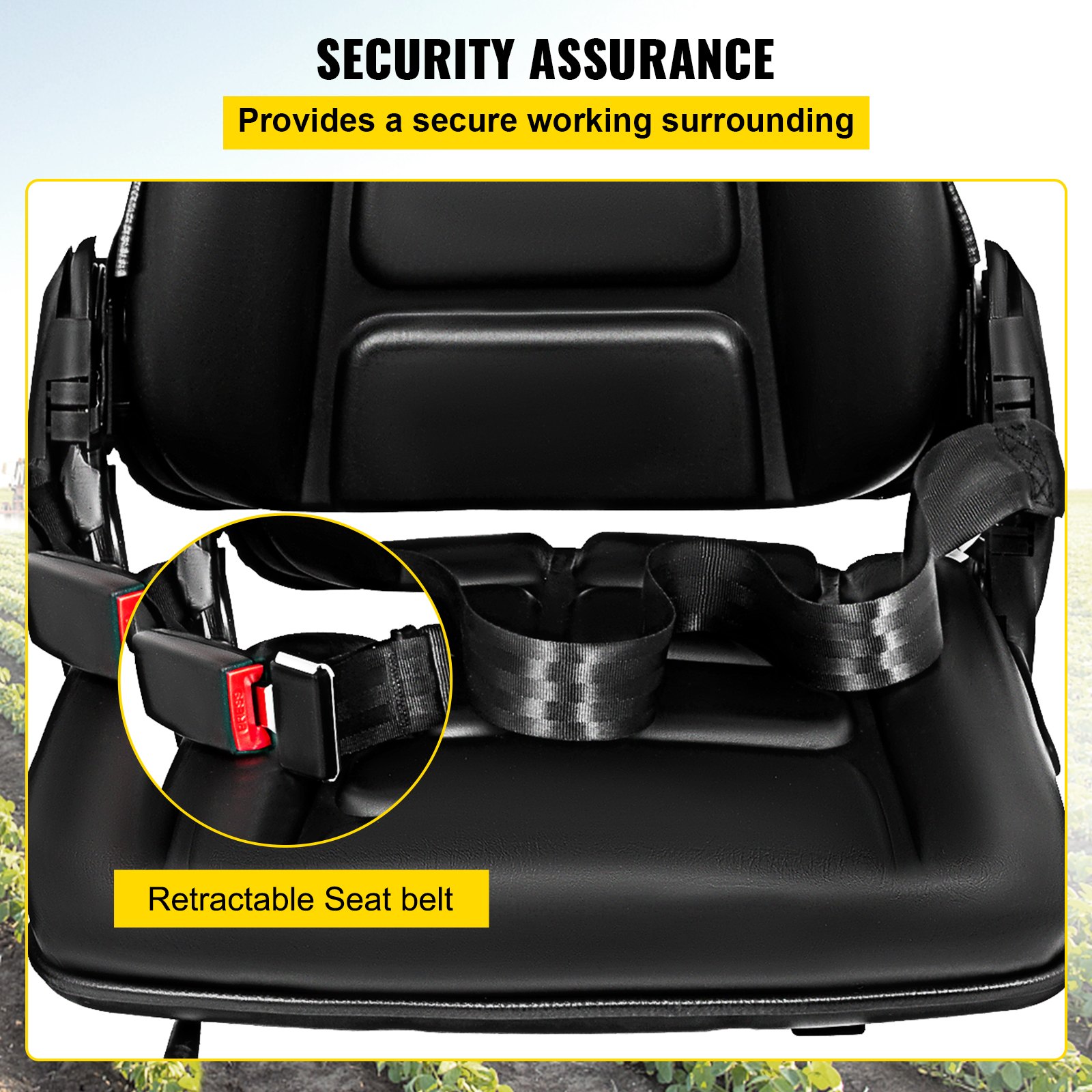 Asiento de carretilla elevadora VEVOR con cinturón de seguridad retráctil que garantiza la seguridad.