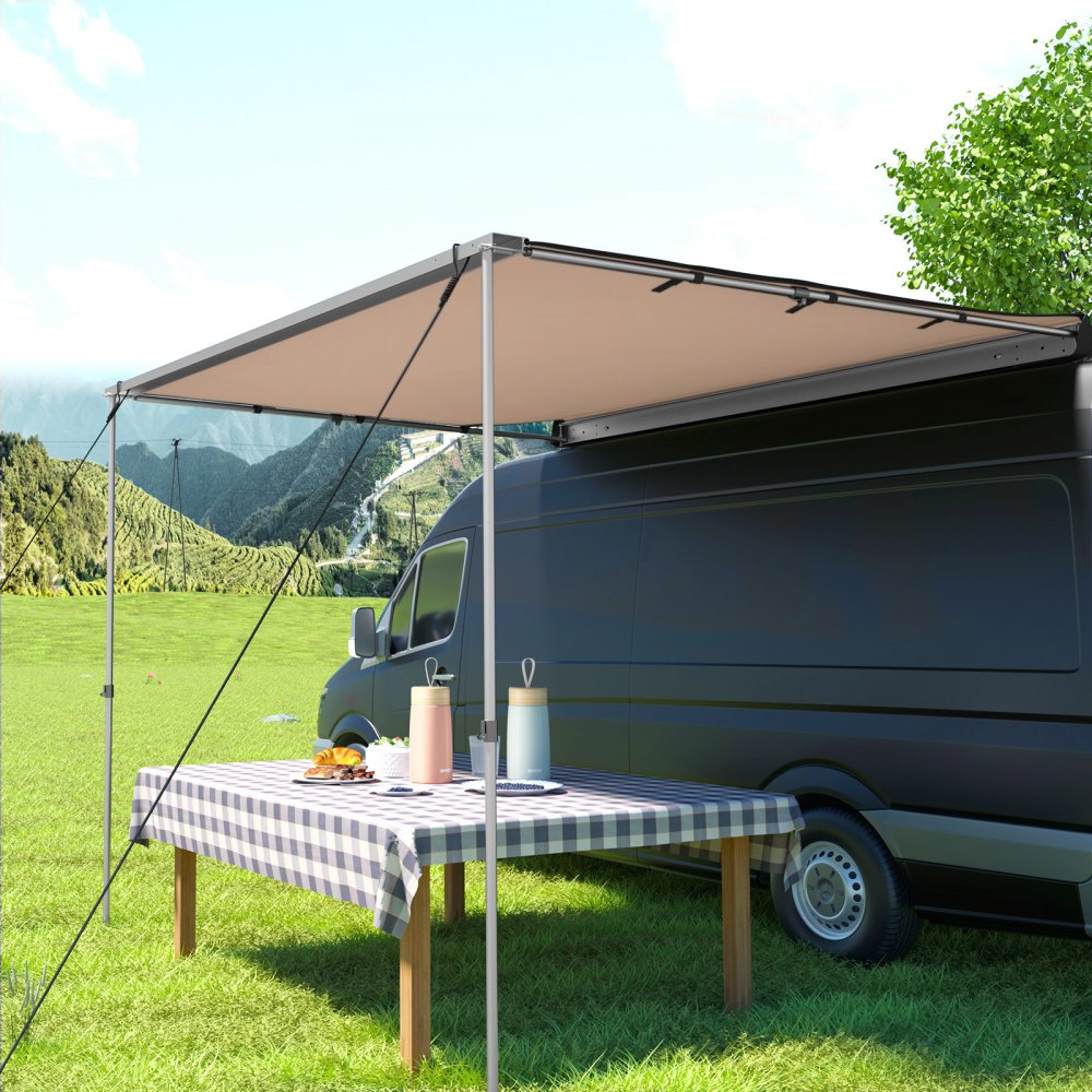 Toldo lateral para automóvil VEVOR, 8.2'x6.5', toldo retráctil extraíble para vehículo, resistente al agua UV50+, postes telescópicos, parasol para remolque, tienda de campaña en la azotea con bolsa de transporte para Jeep/SUV/camión/furgoneta, viajes de camping al aire libre, caqui