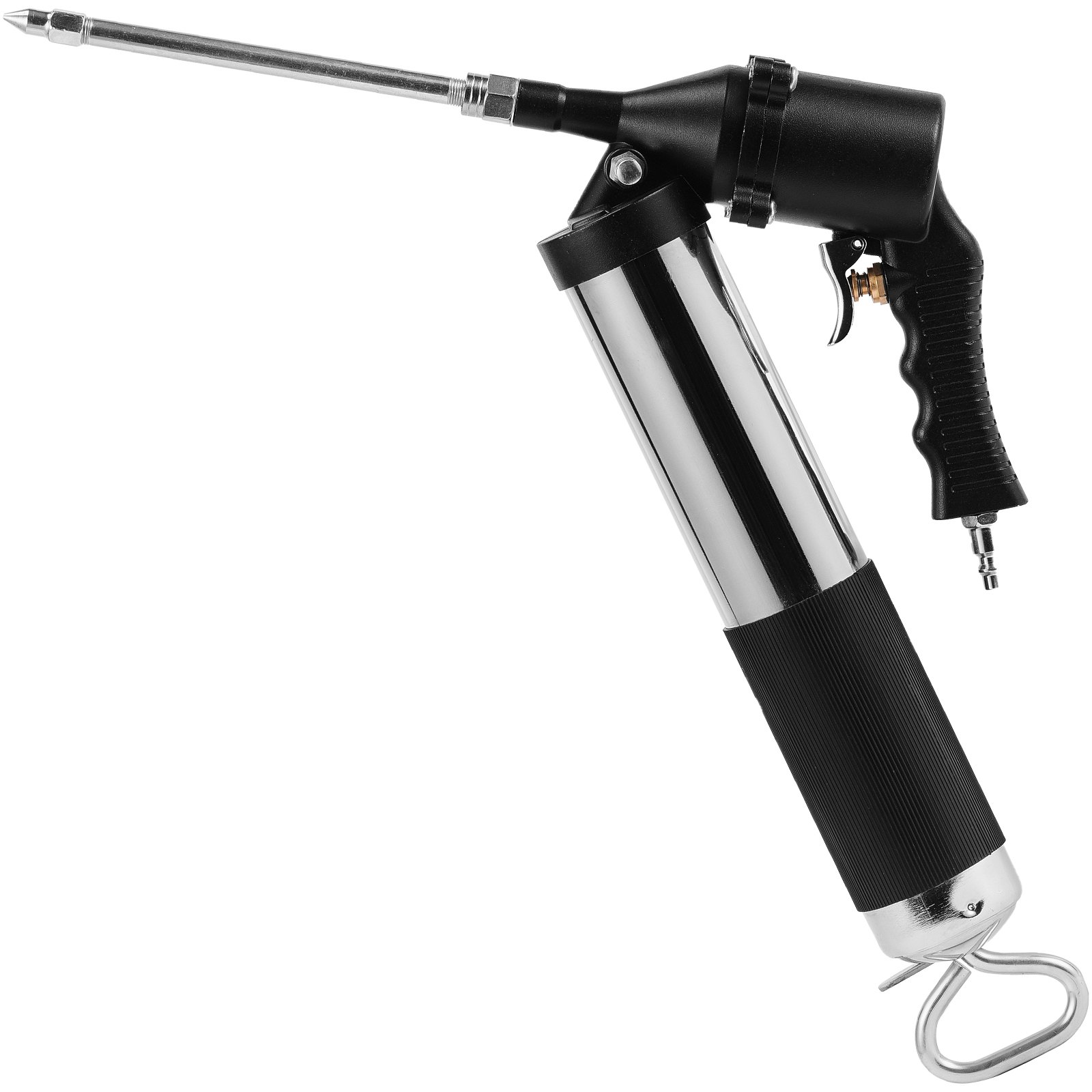 Pistola de engrase operada por aire VEVOR, 6000PSI, 14 OZ/400 CC Capacidad Pistola de engrase neumática de servicio pesado, con manguera flexible de 18.5 pulgadas, 1 acoplador plano negro Acoplador puntiagudo Acoplador de abrazadera de bloqueo de tubería de metal doblado