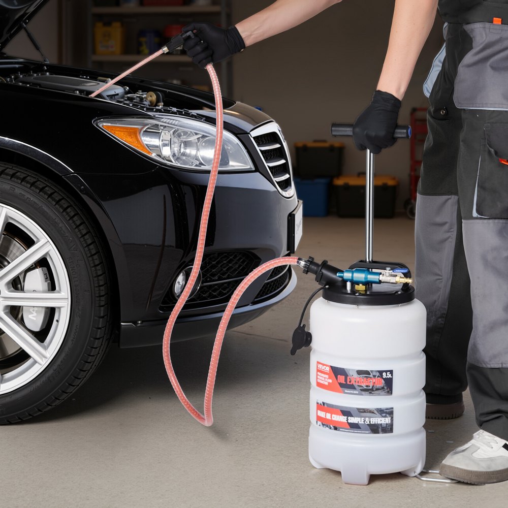VEVOR Bomba de Líquido de Transmisión Manual y Neumática Capacidad de 9,5 L, Bomba Extractora de Aceite, con Manguera 150 cm Tubos de Extensión Tanque PE, Cambio de Aceite para Coches Barcos Motos