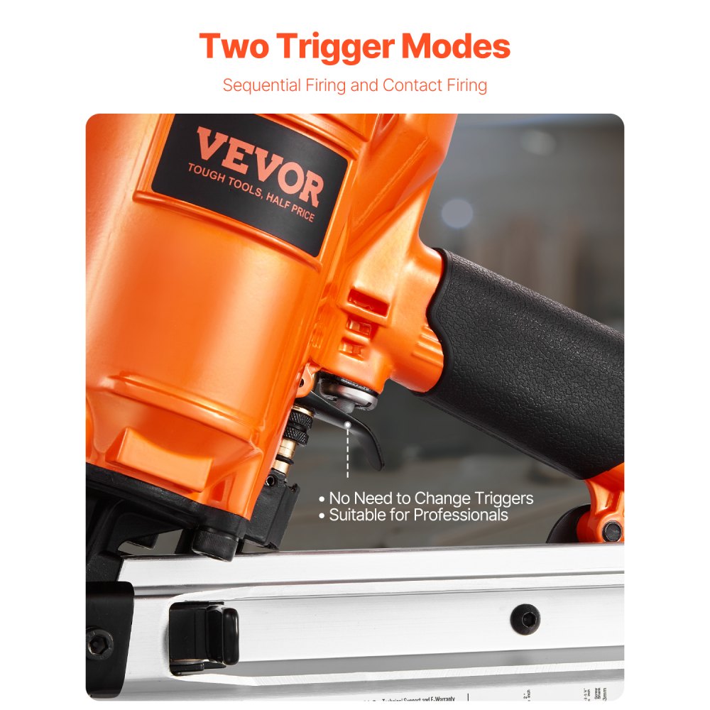 Clavadora neumática para estructuras VEVOR, de 2" a 3-1/2", cabeza redonda completa de 21 grados, con modos de gatillo duales y ajuste de profundidad sin herramientas, 80-120 PSI. Pistola de clavos neumática profesional para estructuras, pisos y cubiertas.