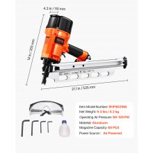 Clavadora neumática para armazones de 2" a 3-1/2", cabezal redondo de 21°, 80-120 PSI