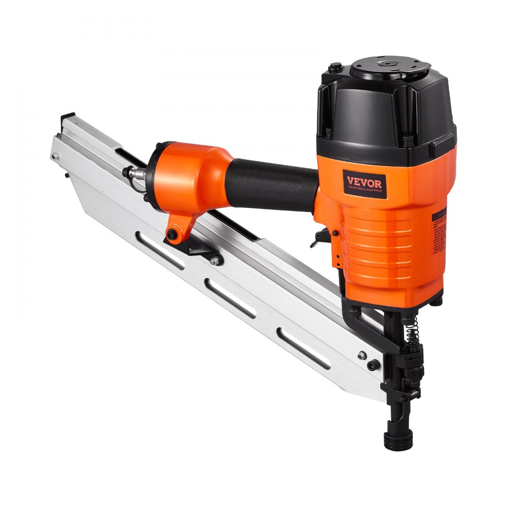 Clavadora neumática VEVOR para estructuras, de 80 a 120 PSI, de 2" a 3-1/2", con cabeza redonda completa de 21 grados, ajuste de profundidad sin herramientas y modos de gatillo duales, ideal para estructuras, cubiertas y pisos.
