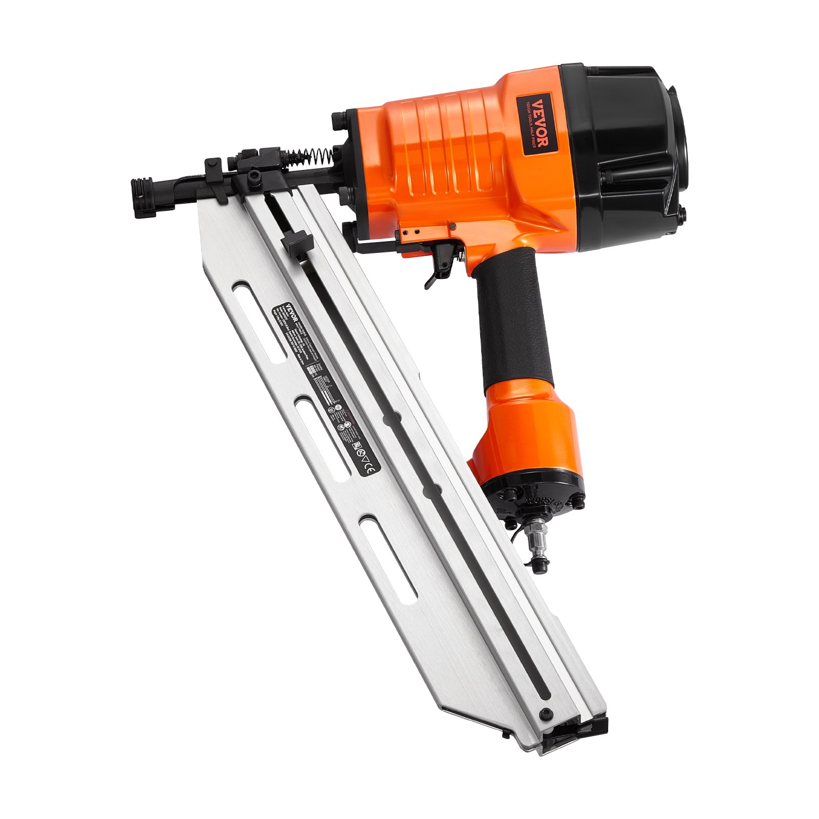 Clavadora neumática VEVOR para estructuras, de 80 a 120 PSI, de 2" a 3-1/2", con cabeza redonda completa de 21 grados, ajuste de profundidad sin herramientas y modos de gatillo duales, ideal para estructuras, cubiertas y pisos.
