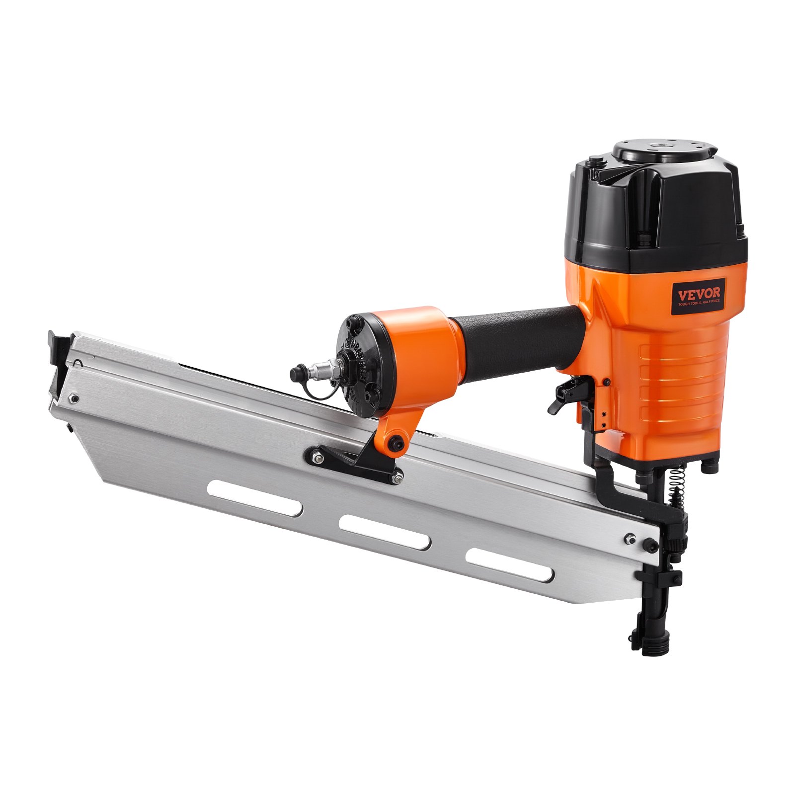 Clavadora neumática VEVOR para estructuras, de 80 a 120 PSI, de 2" a 3-1/2", con cabeza redonda completa de 21 grados, ajuste de profundidad sin herramientas y modos de gatillo duales, ideal para estructuras, cubiertas y pisos.