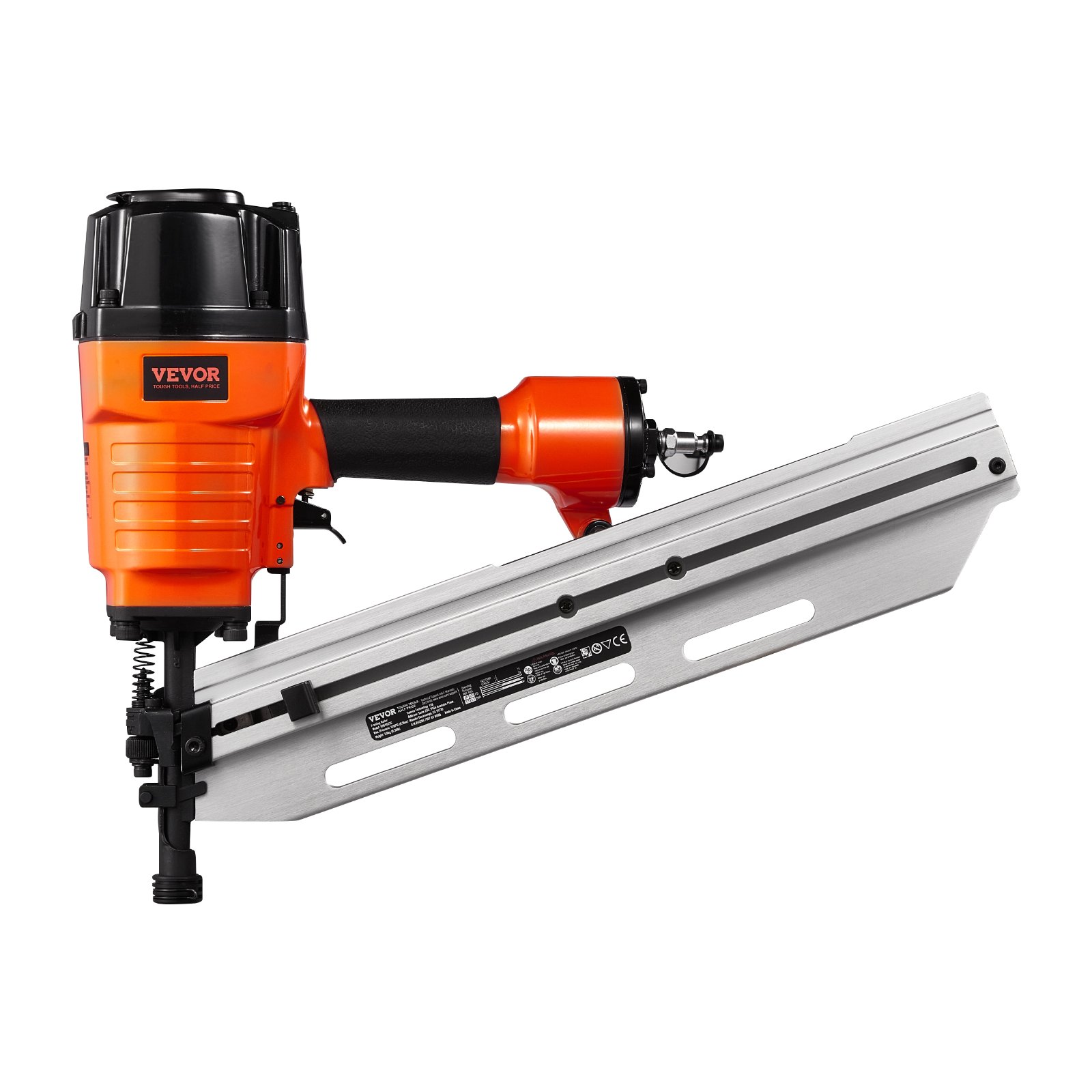 Clavadora neumática VEVOR para estructuras, de 80 a 120 PSI, de 2" a 3-1/2", con cabeza redonda completa de 21 grados, ajuste de profundidad sin herramientas y modos de gatillo duales, ideal para estructuras, cubiertas y pisos.