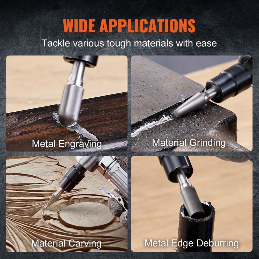 Kit de amoladora neumática VEVOR, amoladora angular con combinación de amoladora y juego de 10 fresas de carburo de un solo corte, ligero, con rodamientos de bolas para amolar, desbarbar, cortar y pulir.