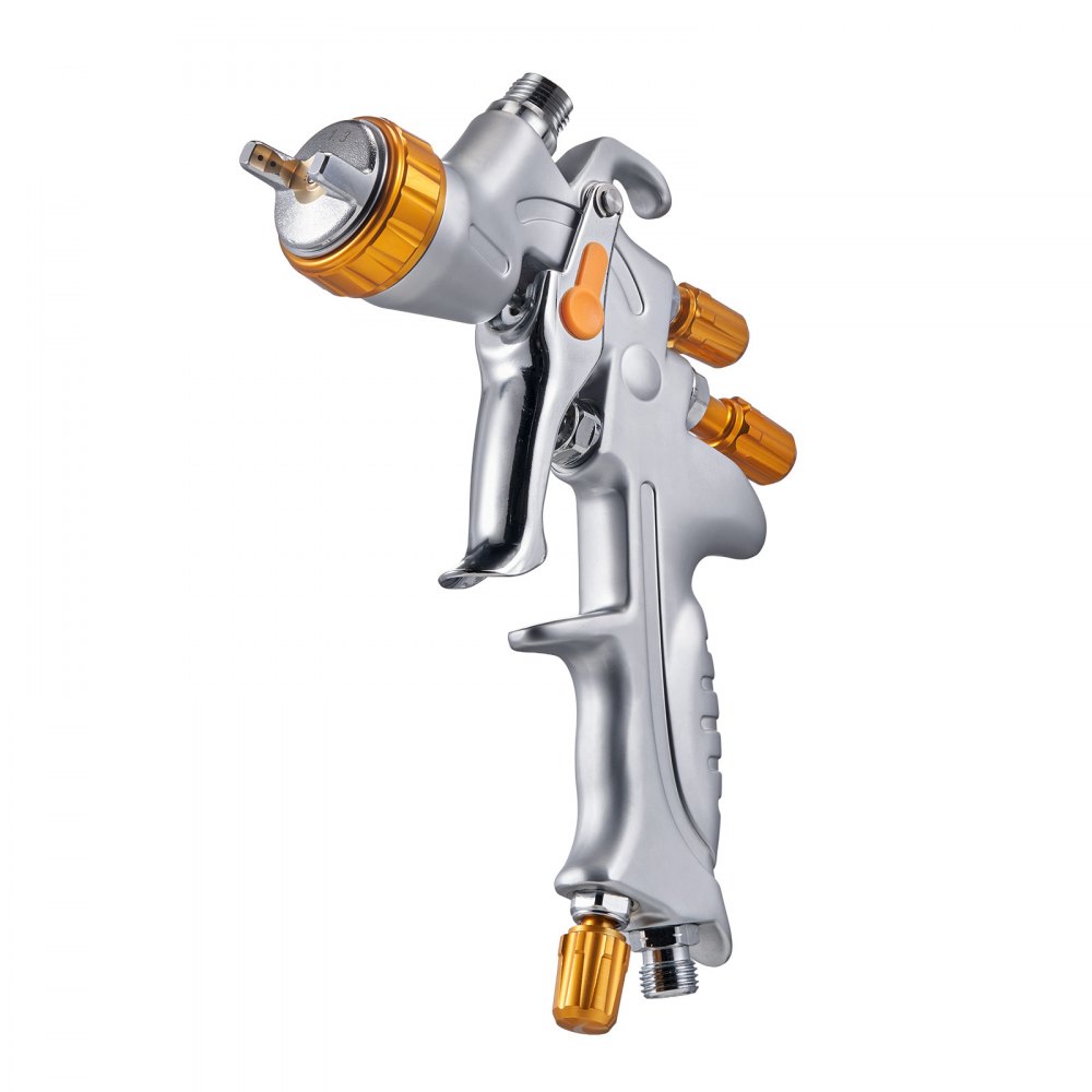 VEVOR Pistola Pulverizadora de Pintura Neumática HVLP 600 ml, con Alimentación por Gravedad y 3 Boquillas de 1,3/1,4 /1,7 mm, Acero Inoxidable y Latón, para Muebles y Coches, 220 x 100 x 370 mm