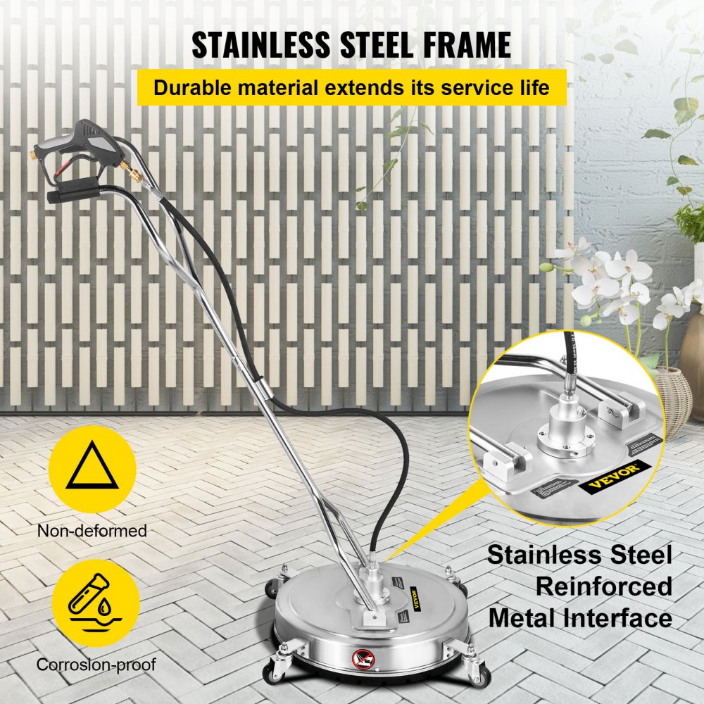 Limpiador de superficies con hidrolavadora VEVOR, 21'', presión máxima de 4000 PSI con 3 boquillas para limpiar entradas de vehículos y aceras, marco de acero inoxidable con mango doble giratorio, ruedas, compatible con conexión rápida de 3/8''