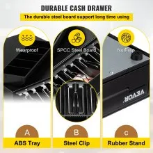 Cajón de caja registradora VEVOR, 13" 12 V, para sistema POS con bandeja para efectivo de 4 billetes y 5 monedas, compartimento extraíble para monedas y 2 llaves incluidas, cable RJ11/RJ12 para supermercado, bar, cafetería, restaurante