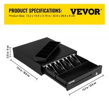 Cajón de caja registradora VEVOR, 13" 12 V, para sistema POS con bandeja para efectivo de 4 billetes y 5 monedas, compartimento extraíble para monedas y 2 llaves incluidas, cable RJ11/RJ12 para supermercado, bar, cafetería, restaurante
