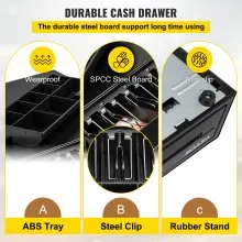 Cajón de caja registradora VEVOR, 16" 12 V, para sistema POS con bandeja para efectivo de 5 billetes y 8 monedas, compartimento extraíble para monedas y 2 llaves incluidas, cable RJ11/RJ12 para supermercado, bar, cafetería, restaurante