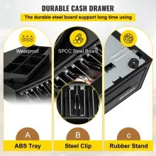 Cajón de caja registradora VEVOR, 16" 12 V, para sistema POS con bandeja para 5 billetes y 6 monedas, compartimento extraíble para monedas y 2 llaves incluidas, cable RJ11/RJ12 para supermercado, bar, cafetería, restaurante