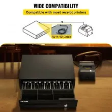 Cajón de caja registradora VEVOR, 16" 12 V, para sistema POS con bandeja para 5 billetes y 6 monedas, compartimento extraíble para monedas y 2 llaves incluidas, cable RJ11/RJ12 para supermercado, bar, cafetería, restaurante
