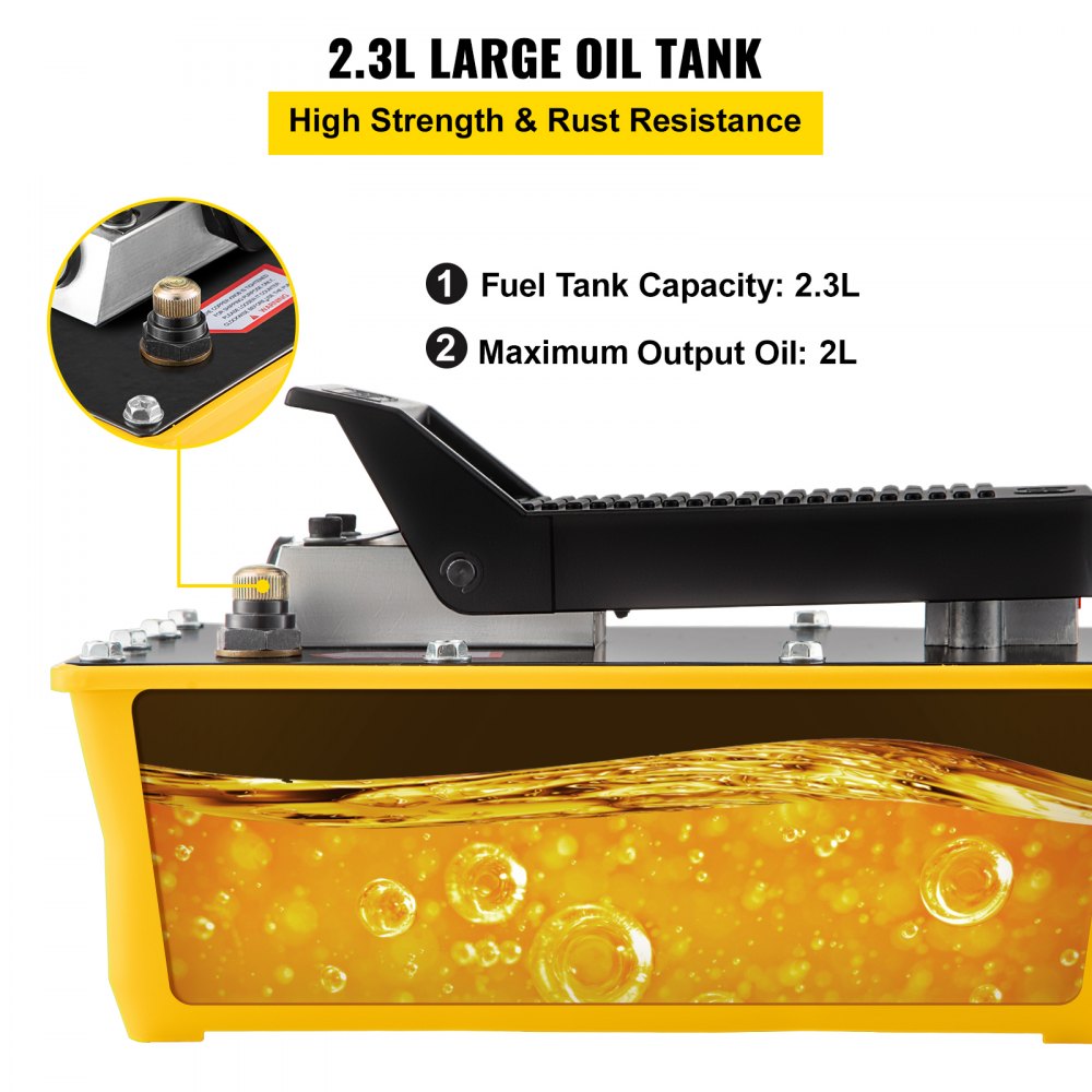 Bomba neumática hidráulica VEVOR, bomba hidráulica de pie de 10 000 PSI, bomba neumática/hidráulica accionada por pie con depósito de 0,6 galones, con manguera y pistola pulverizadora para montaje de maquinaria pesada, reparación de automóviles y máquinas de carrocería.
