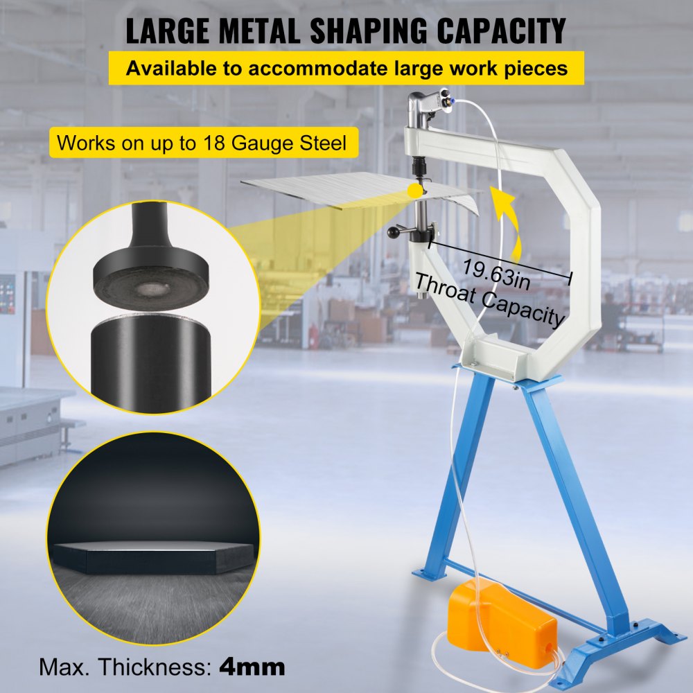 Martillo de aplanado neumático VEVOR, martillo de potencia de garganta de 19.63" para herrería, martillo de aplanado con pedal y soporte de acero, martillo de aplanado de aire de 50-100 PSI, rueda inglesa para modelado de metal industrial