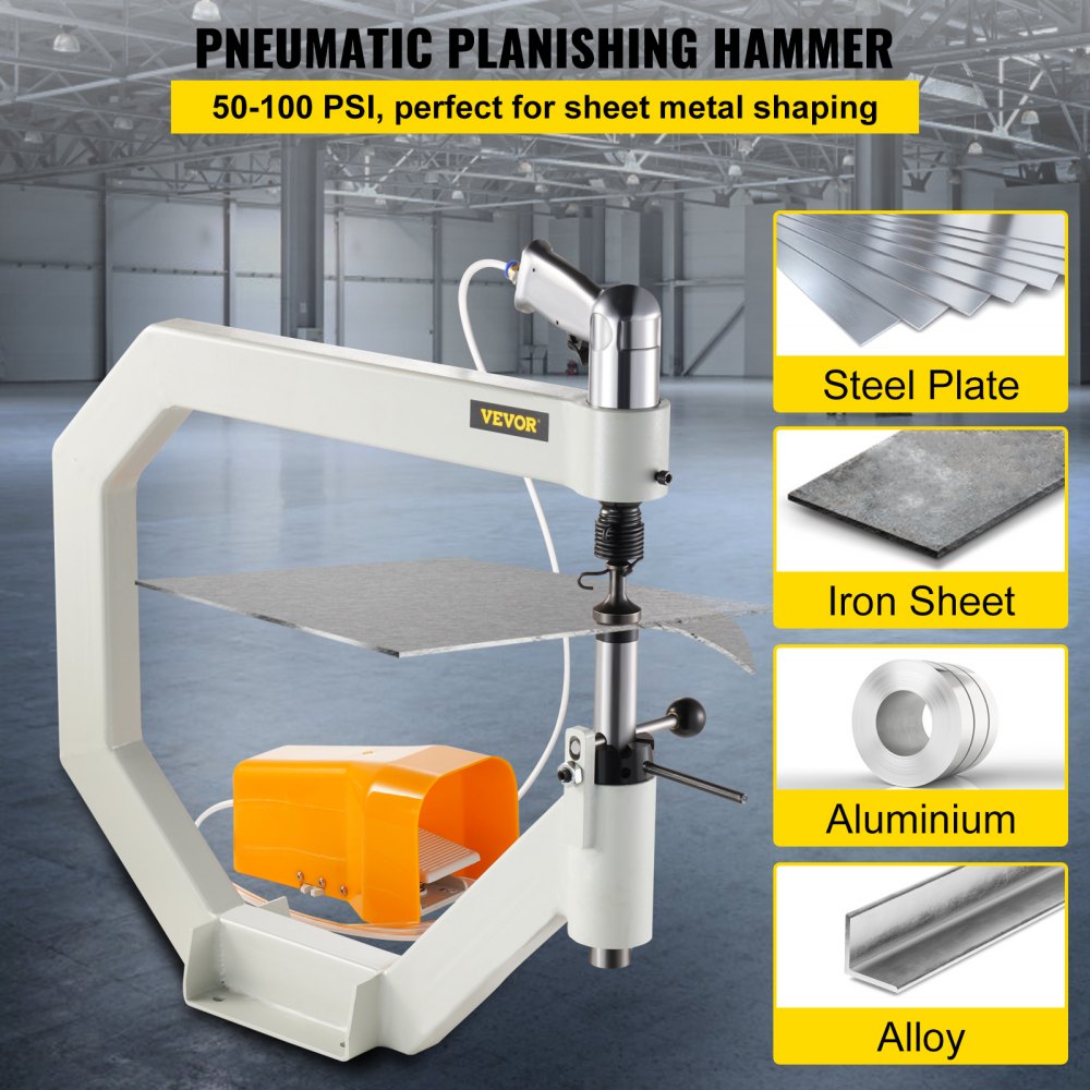 Martillo de aplanado neumático VEVOR, martillo de fuerza de garganta de 19.63" para herrería, martillo de aplanado automático yunque de radio de 1/2/3", martillo de aire de aplanado, rueda inglesa con pedal para modelado de metal industrial