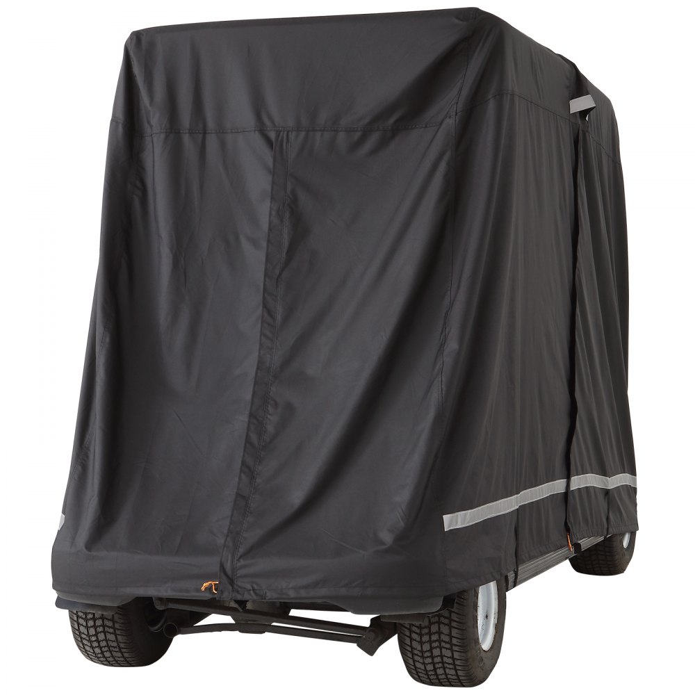 Funda para carrito de golf VEVOR negra que protege el carrito de golf con tiras reflectantes y ajuste seguro.