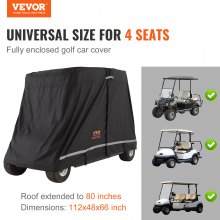 VEVOR Funda para carrito de golf de 4 pasajeros, cubierta completa de poliéster 600D, universal para la mayoría de las cubiertas de coches de club, impermeable, resistente al sol y al polvo, funda para carrito de golf al aire libre con tres puertas con cremallera, color negro