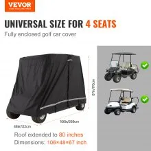VEVOR Funda para carrito de golf de 4 pasajeros, cubierta completa de poliéster 600D, universal para la mayoría de las cubiertas de coches de club, impermeable, resistente al sol y al polvo, cubierta para carrito de golf al aire libre con tres puertas con cremallera, color negro