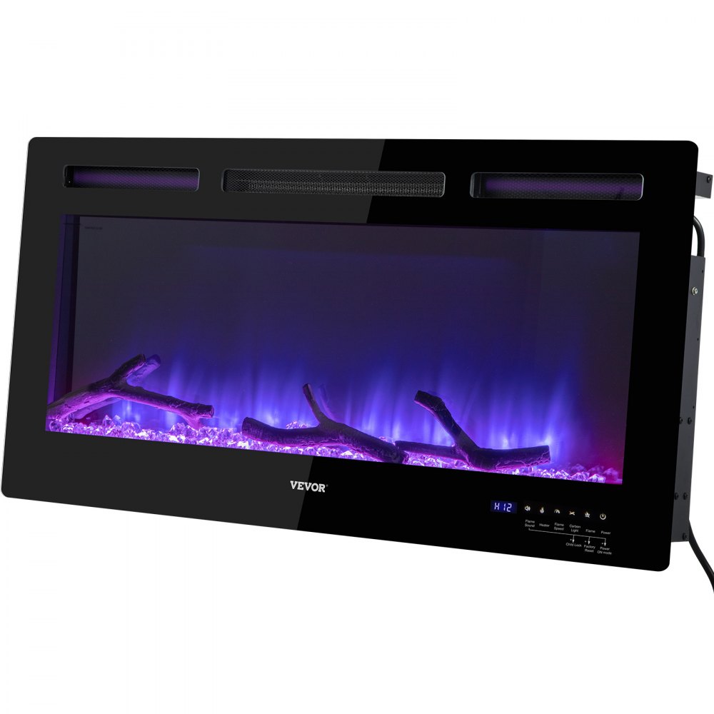 Chimenea eléctrica VEVOR de 91 cm para empotrar y montar en la pared, apta para vigas de 5 x 10 cm y 5 x 15 cm, colores de llama y velocidad ajustables con control remoto y temporizador, 1500 W, color negro