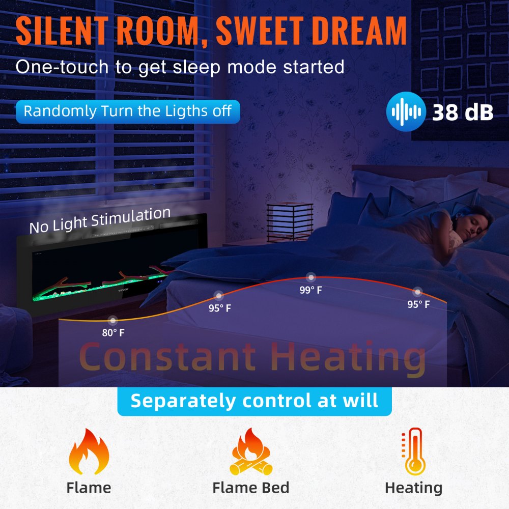 Chimenea eléctrica VEVOR Chimenea lineal de 42'' Montada en la pared o empotrada con control remoto